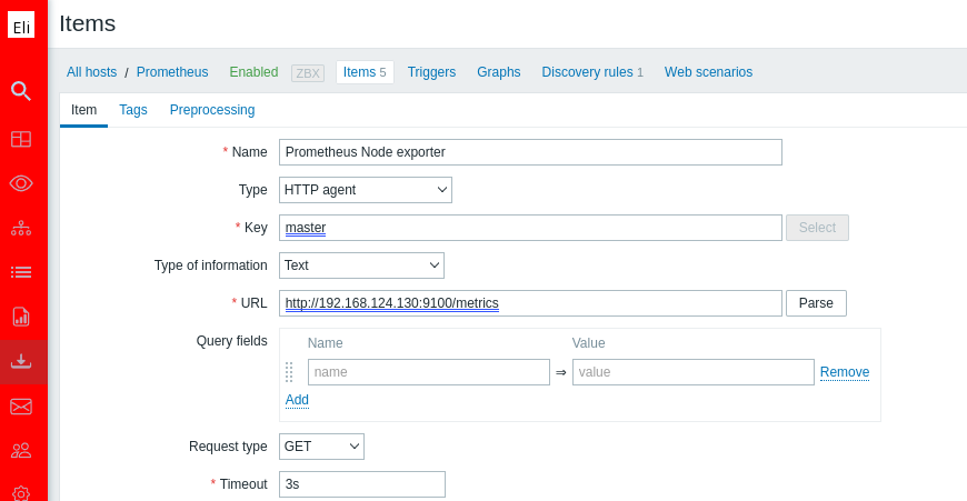 Prometheus item in Zabbix